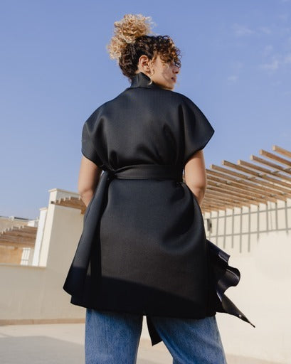 Organza Ruffled Vest in Black
