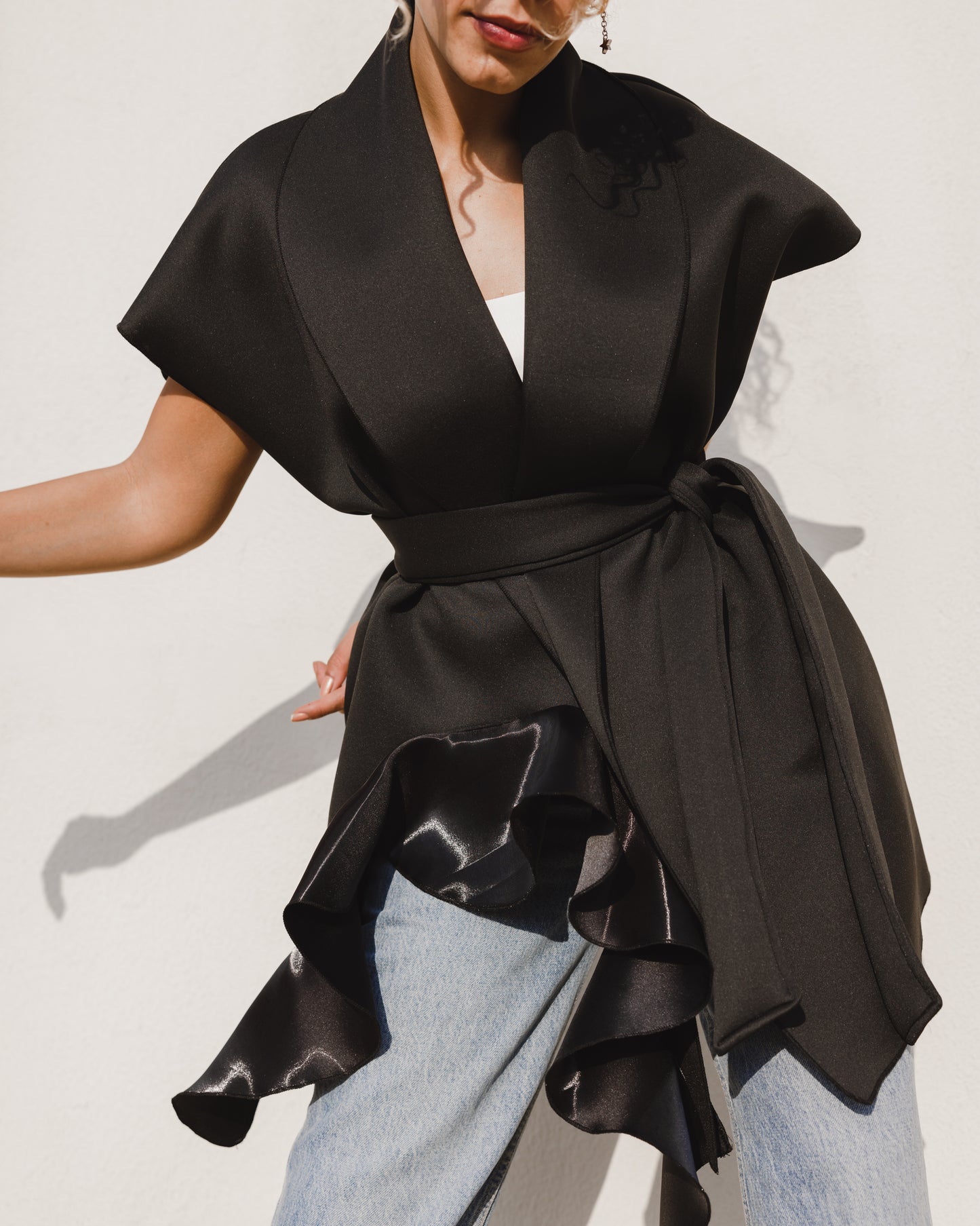 Organza Ruffled Vest in Black