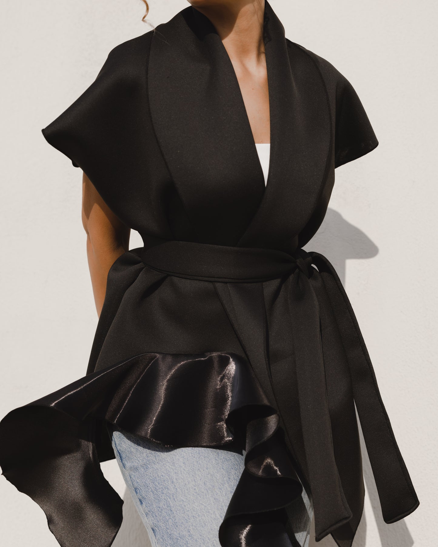 Organza Ruffled Vest in Black