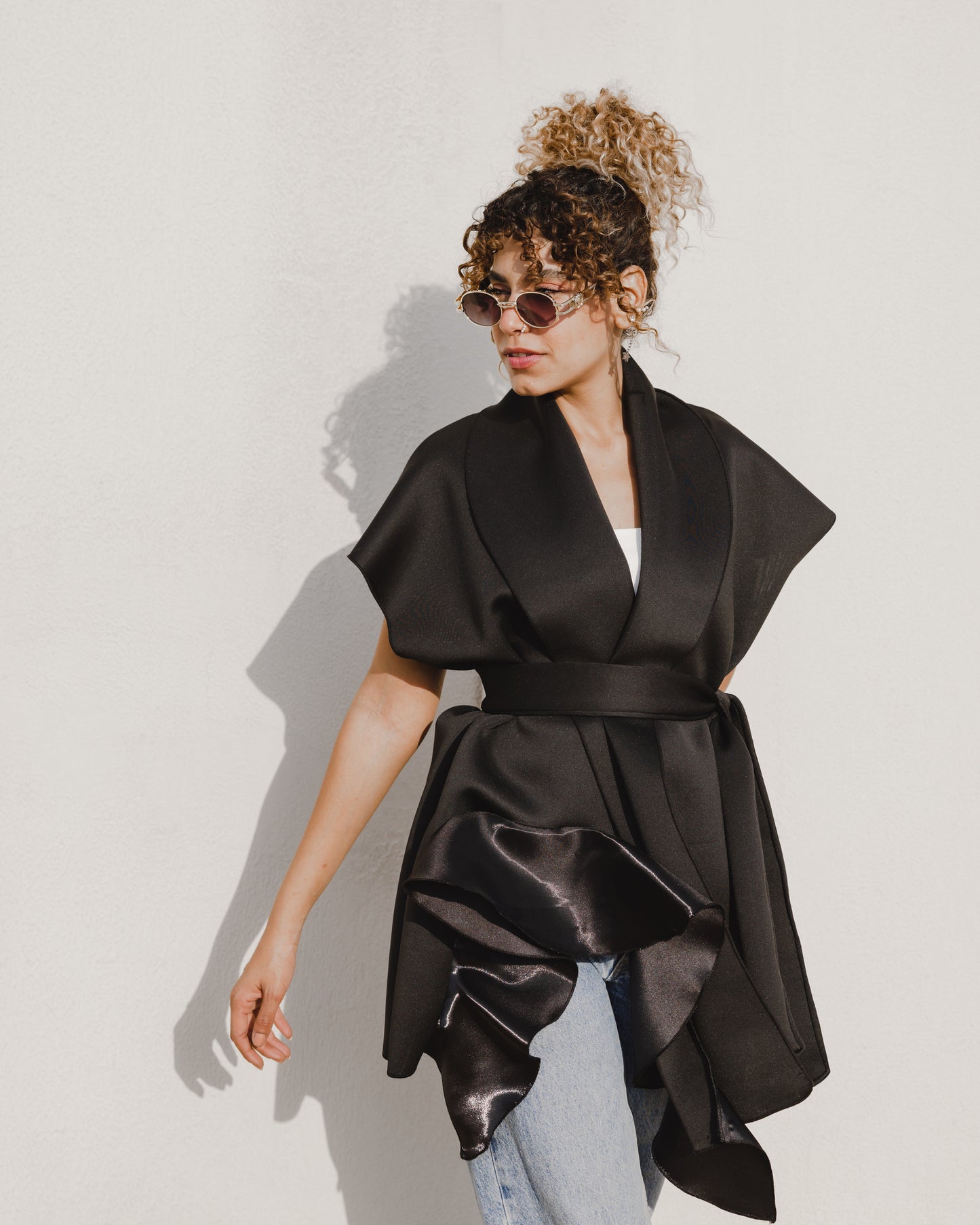 Organza Ruffled Vest in Black