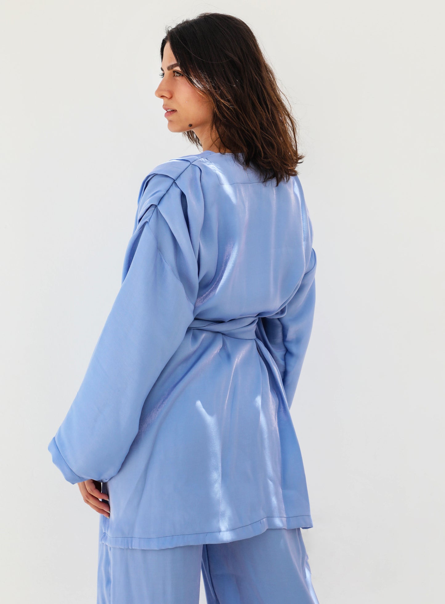 Draped Shoulder Blue Set