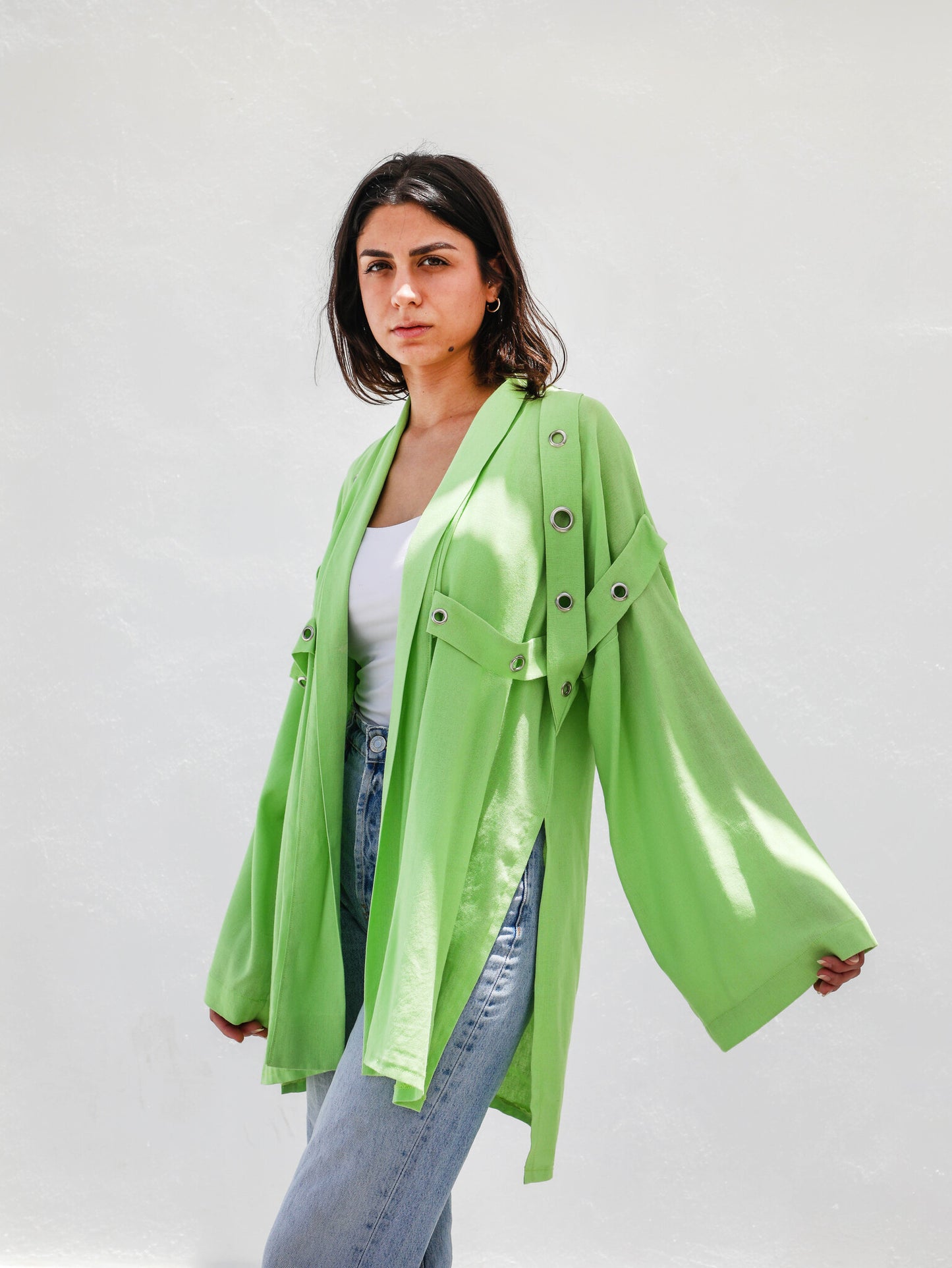 Apple Green Hooped Kimono