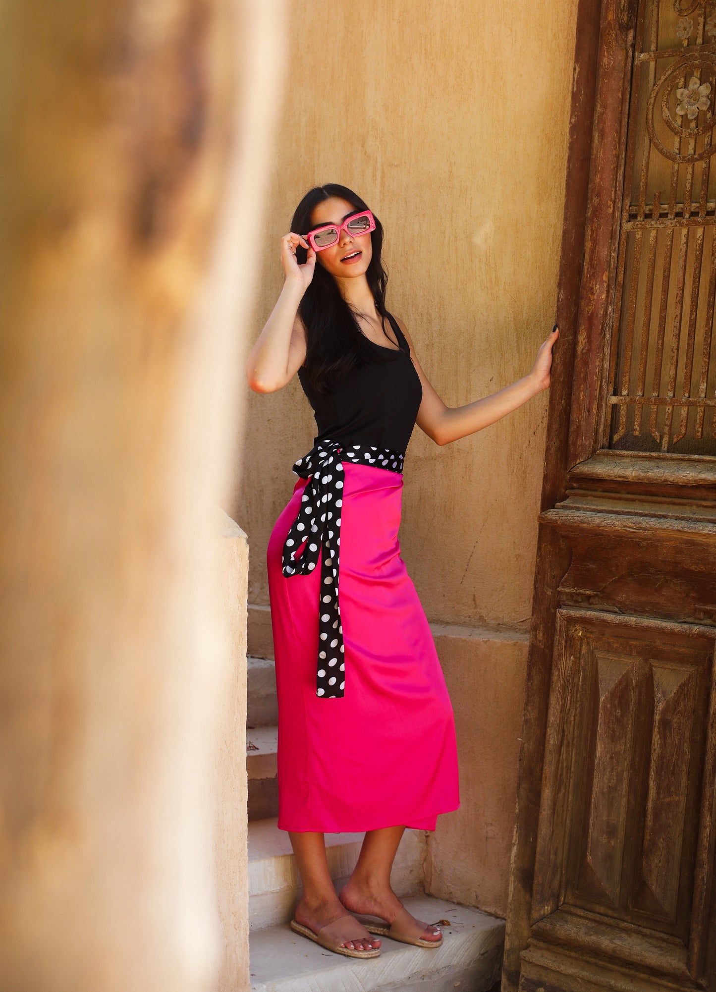 POLKA DOTS MY WRAP SKIRT IN FUCHSIA