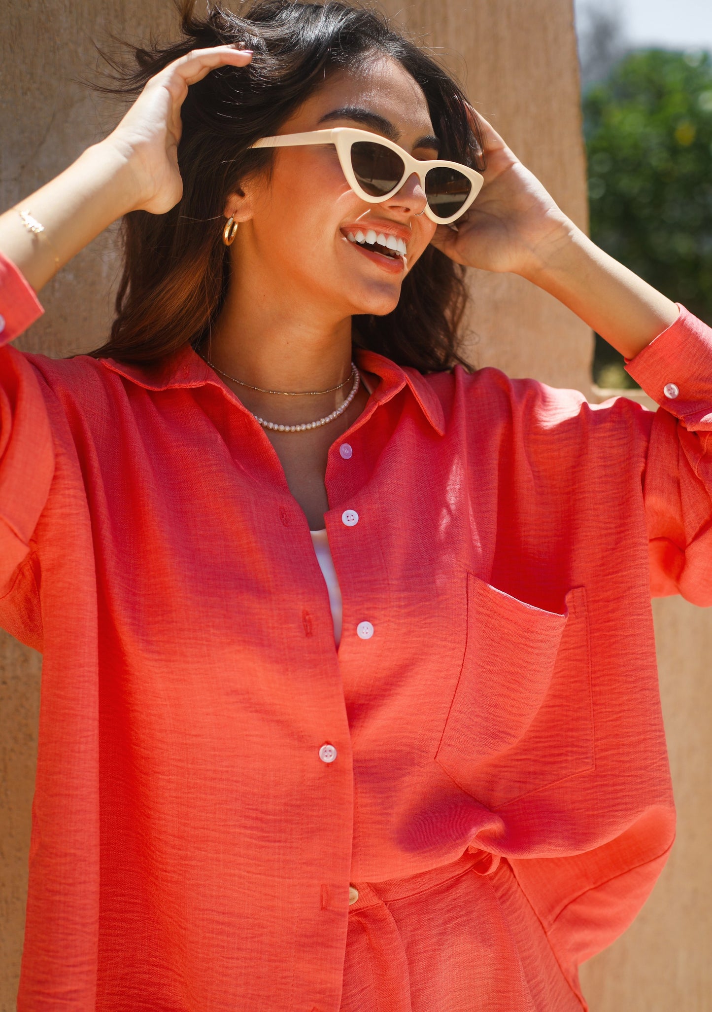 PEACH LINEN BLEND OVERSIZED SHIRT
