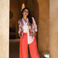 PEACH LINEN BLEND WIDE-LEG TROUSERS