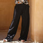 BLACK LINEN WIDE-LEG TROUSERS