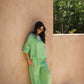 GREEN LINEN BLEND OVERSIZED SHIRT