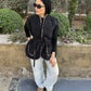 Leopard lining puffed star in black