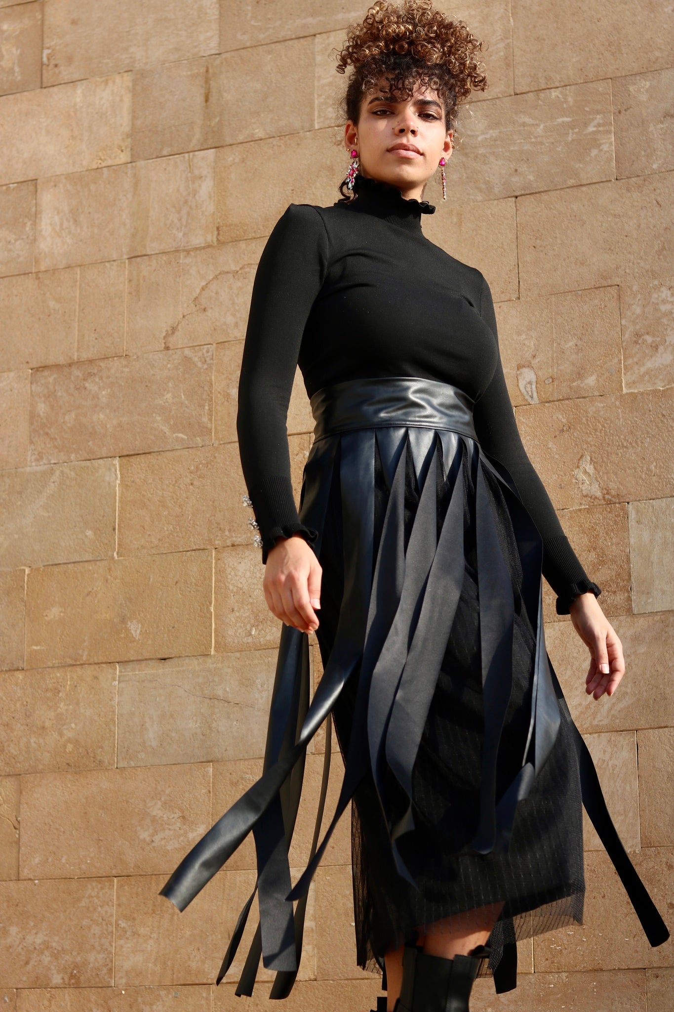 Striped Leather Skirt